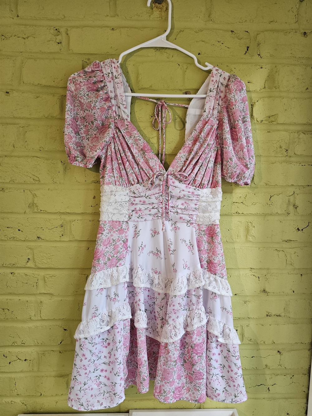 Altar'd State Aderny Patchwork Pink Floral Ruffle Mini Dress - Picture 4 of 5